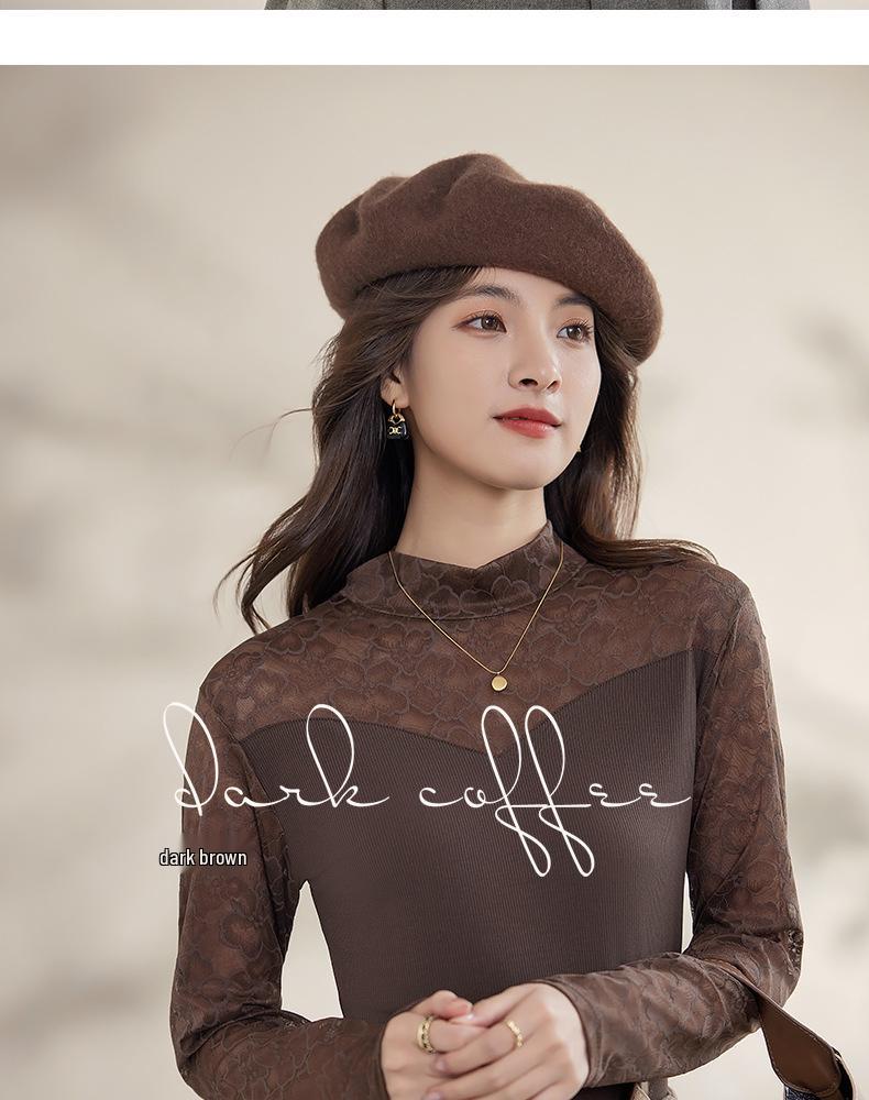 New Style Embroidered Mesh Lace Base Layer Shirt - Women's Slim Fit, Long Sleeve, Spring/Autumn Fashion Top