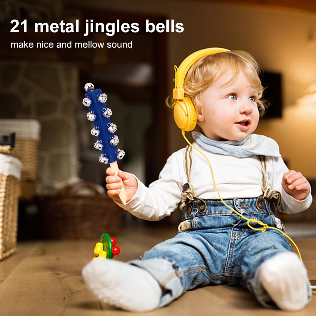 Wooden Handheld 21 Jingle Bells Bar Sleigh Stick Kids Toy Instrument (Blue)