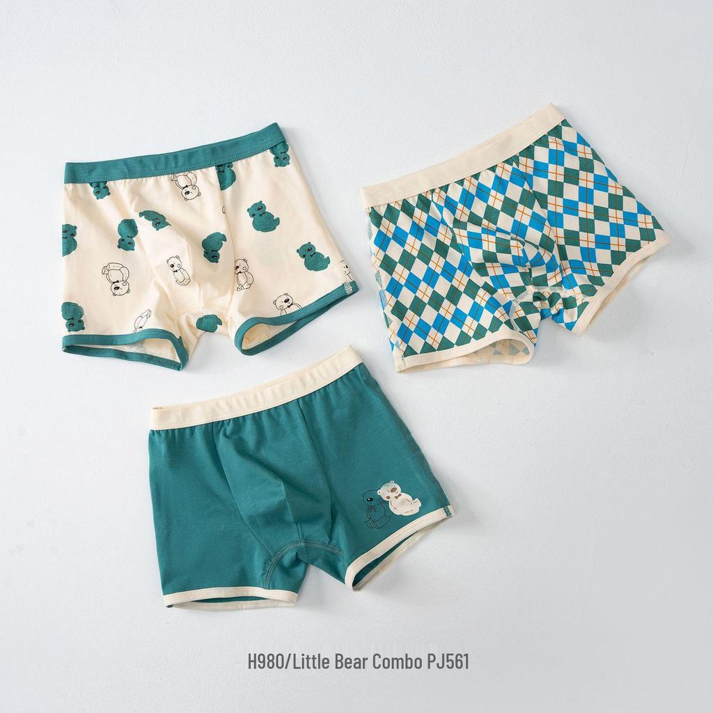 Antibacterial Cotton Boxer Briefs for Boys: 3-Pack, Class A, Middle & Large Children