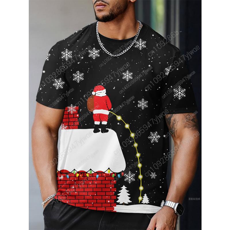 2025 Christmas New Men's Santa Claus T-shirt A Gift Holiday 3D Printed T-shirt Round Neck Fashion Streetwear Top Men's T-shirt