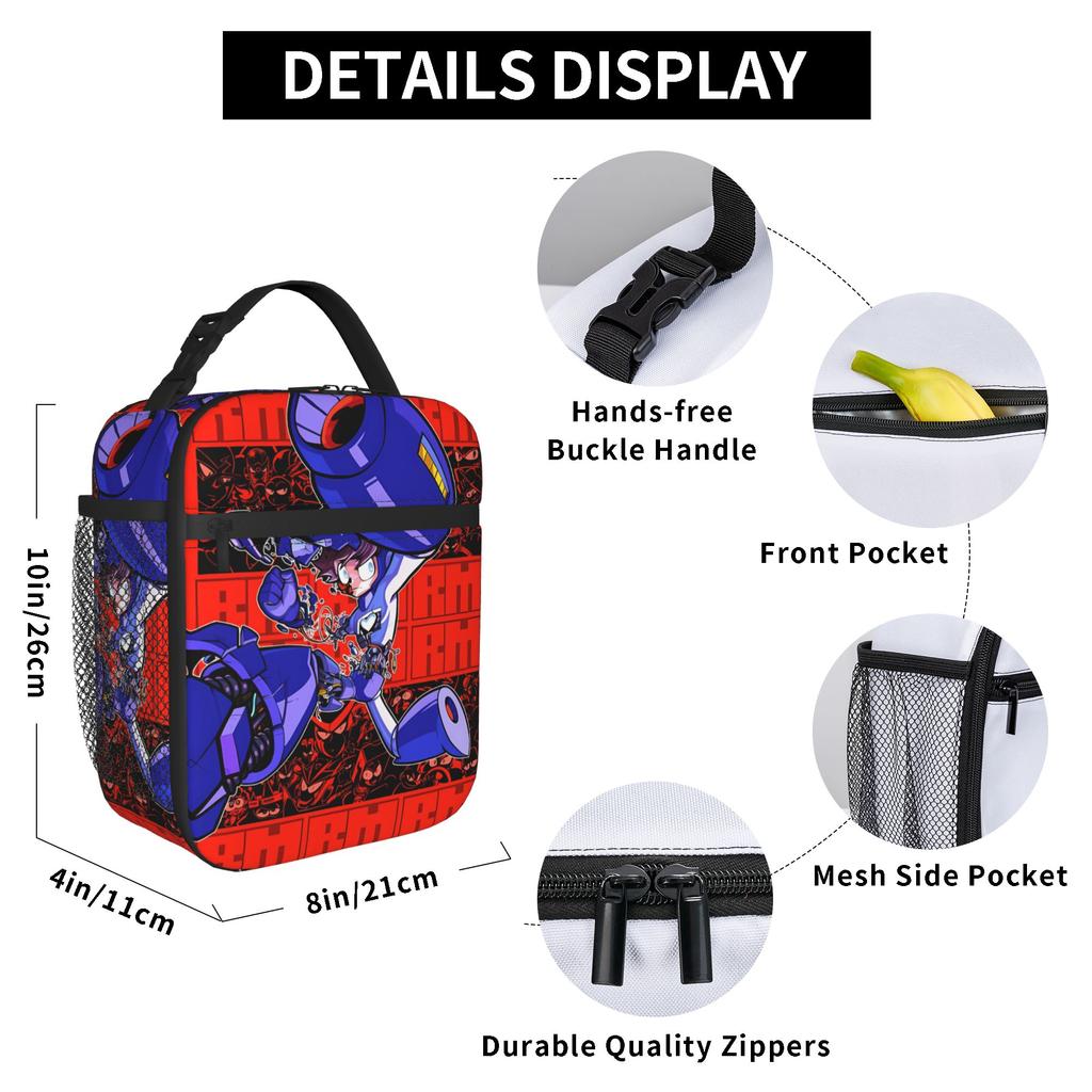 Mega Man Cartoon Lunch Bag For Child Travel Graphic Design Lunch Box Retro Oxford Thermal Tote Handbags