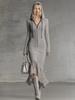 Autumn Fashion New Elegant Style Zipper Stand Collar Bell Sleeve Knit Mermaid Dress