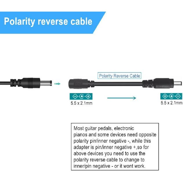 [Полярность сменная] AC-адаптер питания 9В 2А, DC9В 2000мА 1500мА 1А, шнур питания, штекер 5.5мм, совместим с принтером этикеток P-Touch, гитарными педалями,