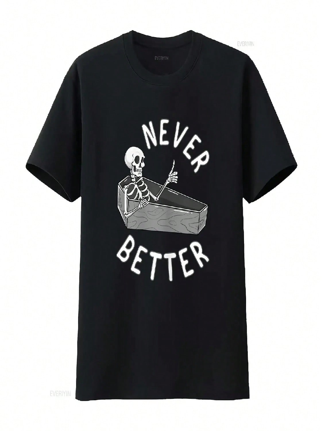 Wounisex T Shirt Never Better Skeleton Coffin Skull Funny Halloween Casual Tops Black 3X Large Vintage Washed S разноцветный