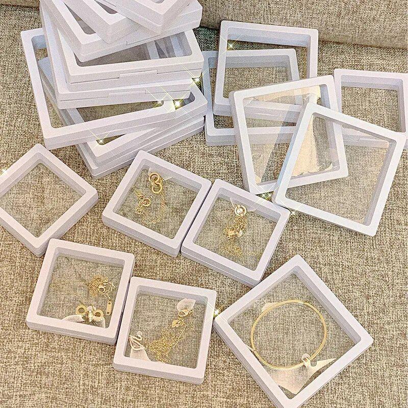 20pcs White Black Transparent Floating Display Box Plastic Film Jewelry Packaging Box Jewelry Necklace Ring Collect Storage Box