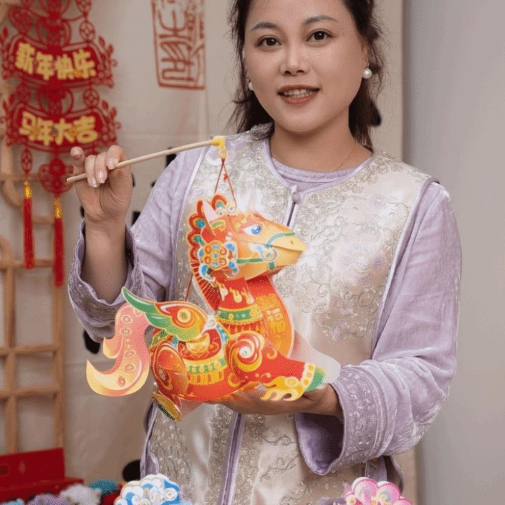 Cartoon Zodiac Horse Lantern Traditional Blessing Lantern Handheld Lantern Spring Festival