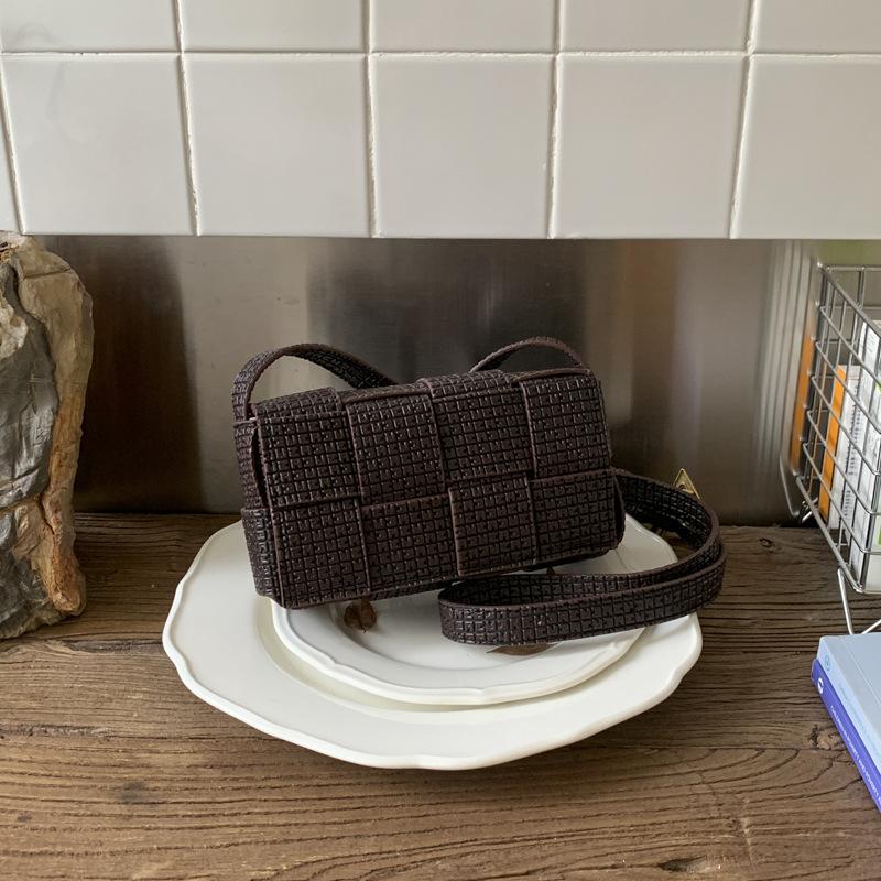Niche design woven pattern small square bag women's bag autumn new splicing shoulder bag feeling crossbody women's bag