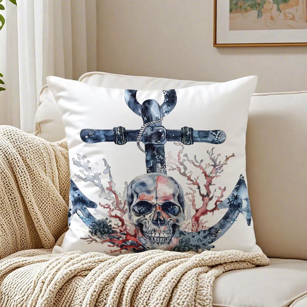 MMarine Theme Rudder Anchor Animals Cushion Cover Linen Pillowcase Soft for Sofa Bed Home Room Decor