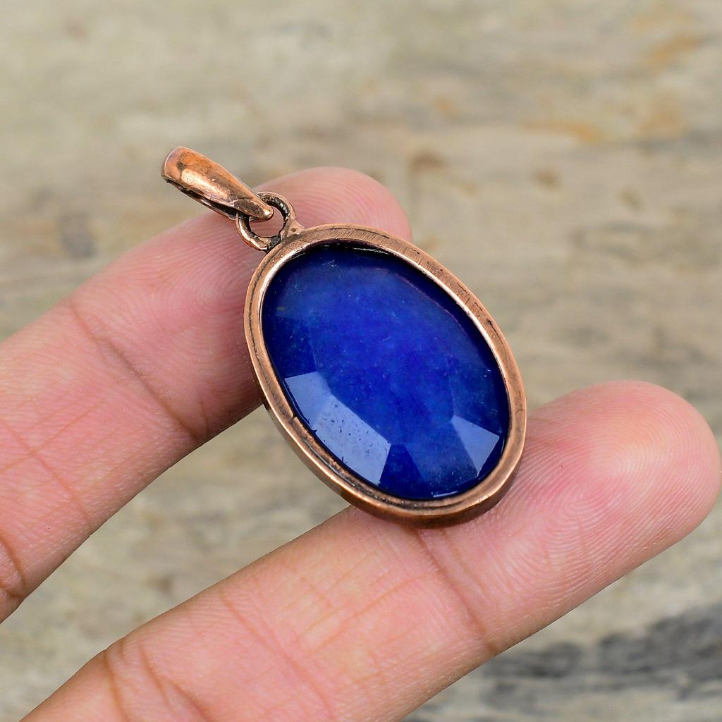 Pandantiv Safir Albastru Fațetat Pandantiv Cupru Electroformat Bijuterii cu Piatră Prețioasă Autentică Pandantiv Făcut Manual Bijuterii Frumoase din Cupru Cadouri Pentru Ea