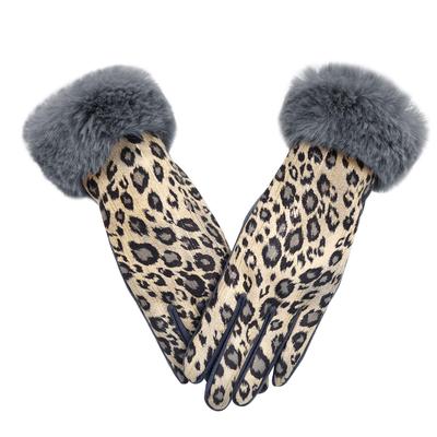 Leopardenmuster Plüsch-Touchscreen-Winterhandschuhe für Damen - Samtfutter