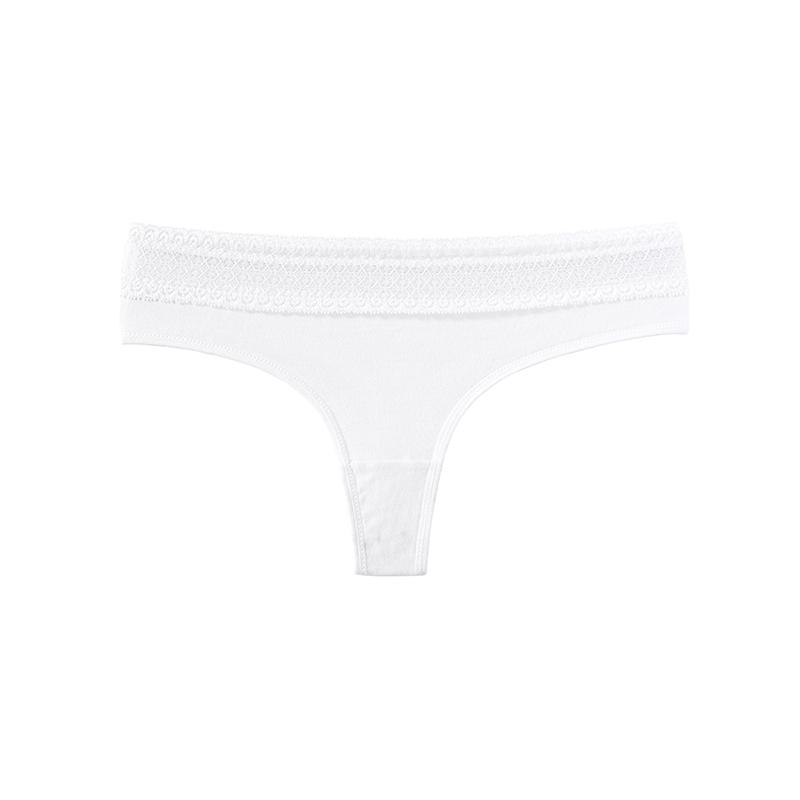 CINOON Tanga de Algodón Sexy para Mujer de Cintura Baja con Ribete de Encaje, Tipo G, Braguitas Suaves, Transpirables y de Ajuste Ceñido
