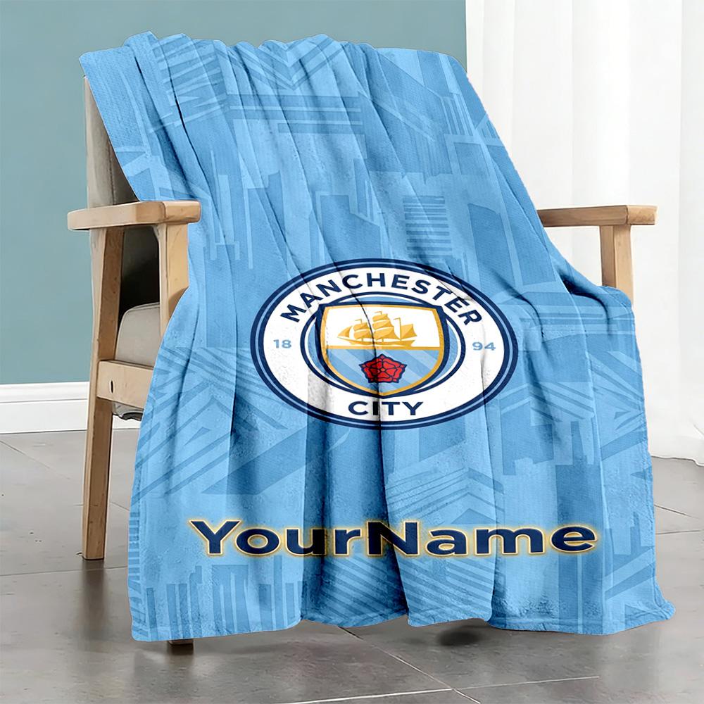 Manchester City Personalized Text Blanket Lightweight Customizable Blanket Ultra-Soft Suitable for Living Room Office Chair Bed Picnics