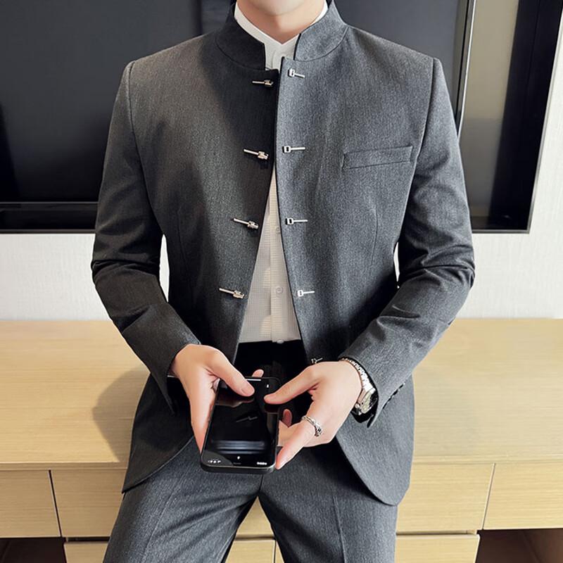 ROMON Men's New Chinese Style Stand-Collar Suit Set