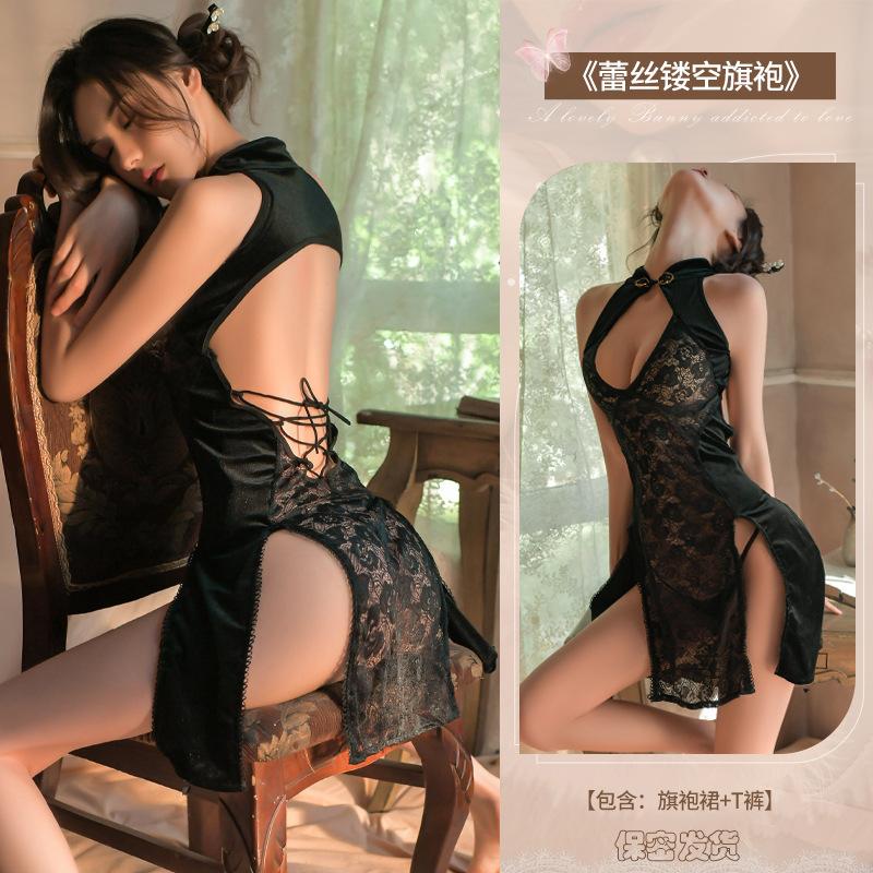 Large size sex interest female court style exposed chest sexy stunner split cheongsam beautiful back royal sister bed passion free