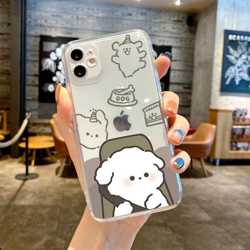 Мультяшный Чехол для Телефона Пара Кролик и Медведь для IPhone 15 Pro MAX Mini Смешное Животное Прозрачный Парный Чехол For iPhone XS MAX