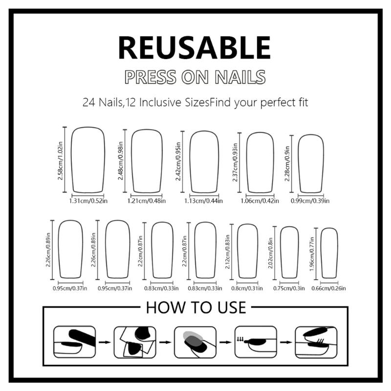 24 Pcs Independence Day False Nail Star Artificial Nail 4th of July Full Cover Stick on Nail Long Square Press On Nail