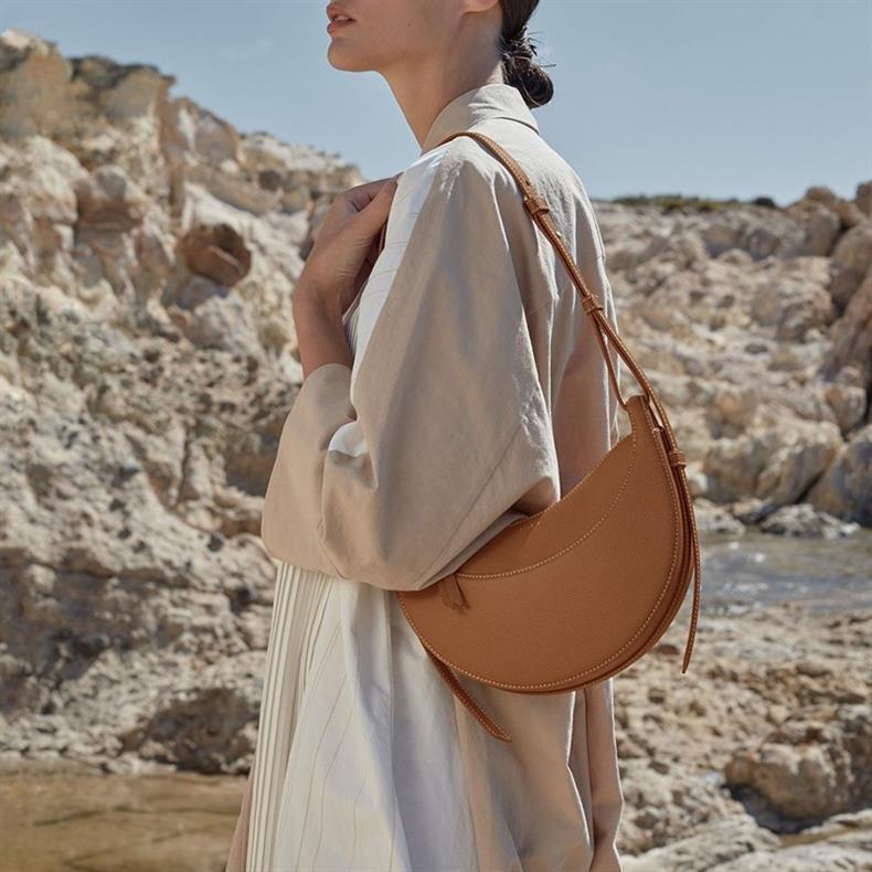 Polen Paris Niche Lychee Grain Crescent Leather Shoulder & Crossbody Bag for Women