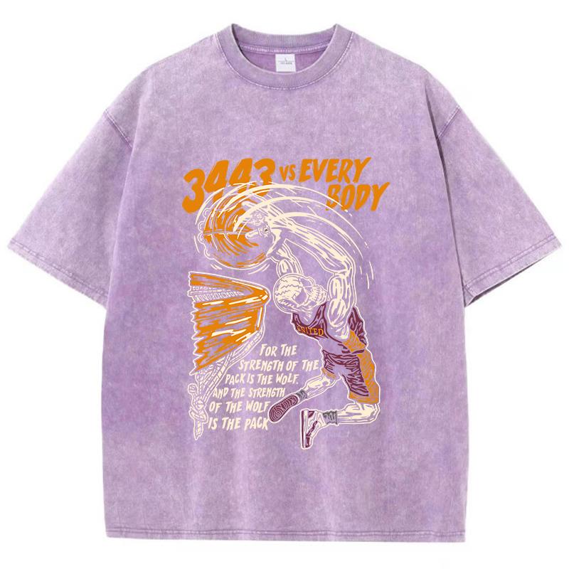 Womans Acid Wash T-Shirts Skeleton Basketballprints Tops Distressed Crewneck Oversized Cotton Tee Shirts Trend Clothes