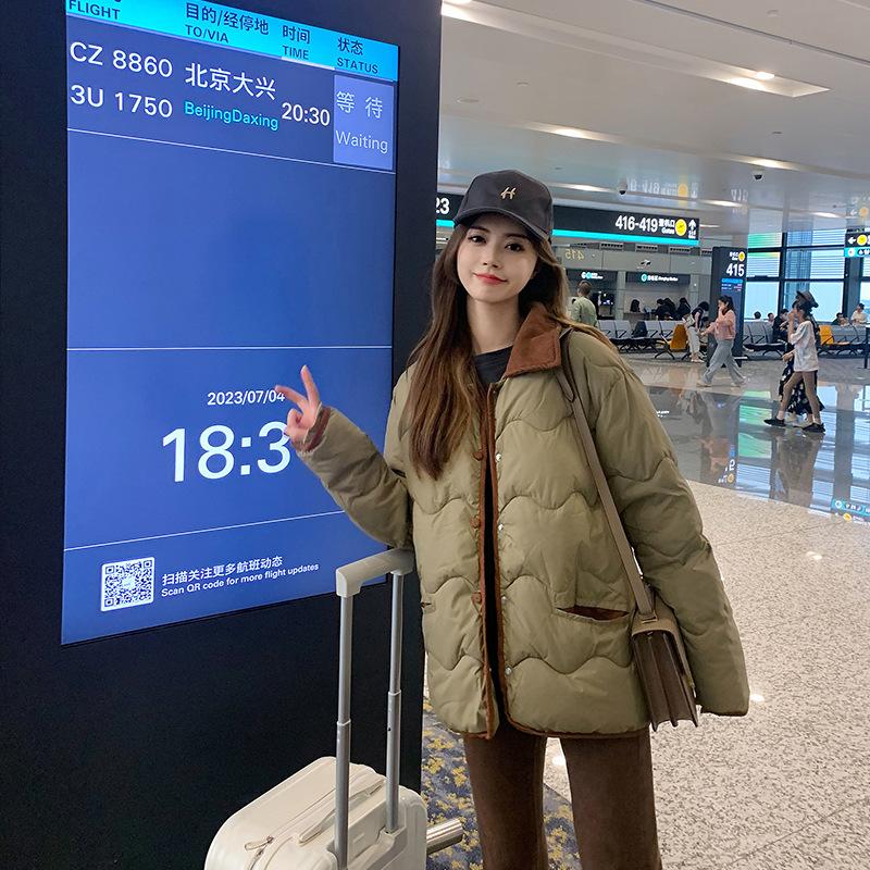 

Новое свободное утолщенное хлопковое пальто для женщин, зимний пуховик с лацканами, в корейском стиле, в стиле маленького аромата, хлопковая куртка XL