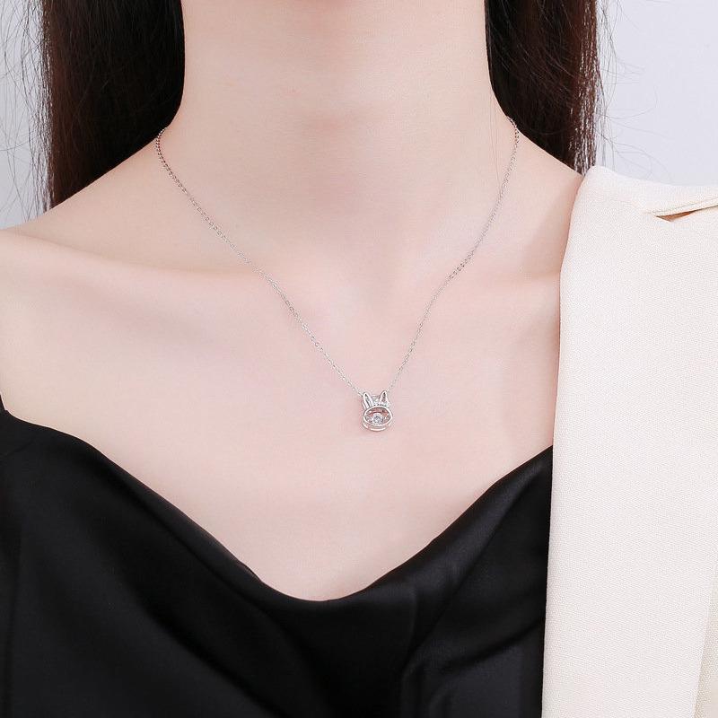 925 Sterling Silver Beating Heart Rabbit Necklace for Women - Zodiac Theme, Cool New Year Style, Cute Lively Clavicle Chain