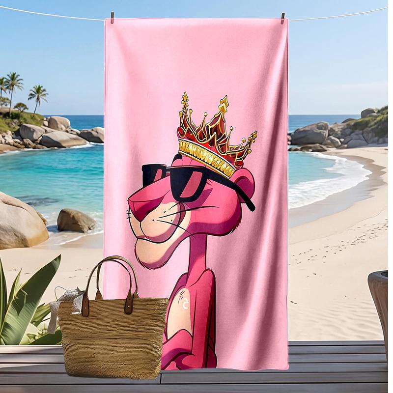Pink Panther Aufdruck Schnelltrocknendes Strandtuch Super Saugfähig Weich Leichtes Badetuch für Pool Sommerreisen
