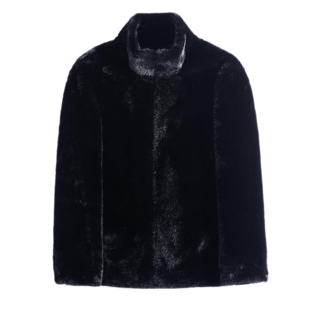 2025 Men's High-Quality Faux Mink Shearling Coat - Thickened Stand-Collar Winter Zip Top