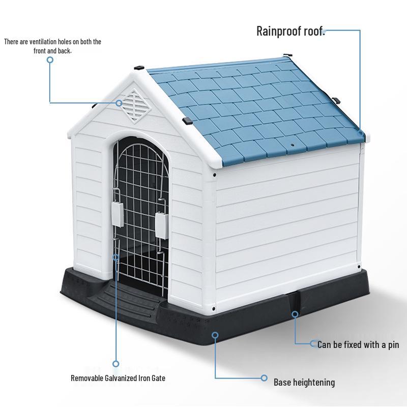 Windproof Rainproof Plastic Dog House for Medium/Large Dogs - Outdoor Pet Cage