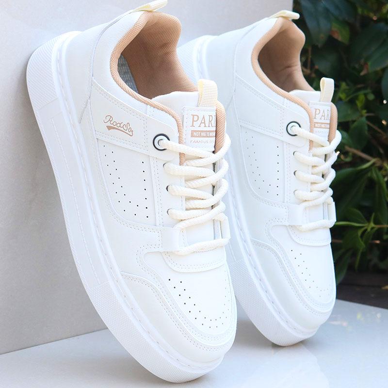 High-top men's shoes spring and autumn leather sneakers men's new casual little white shoes men's trend versatile board shoes