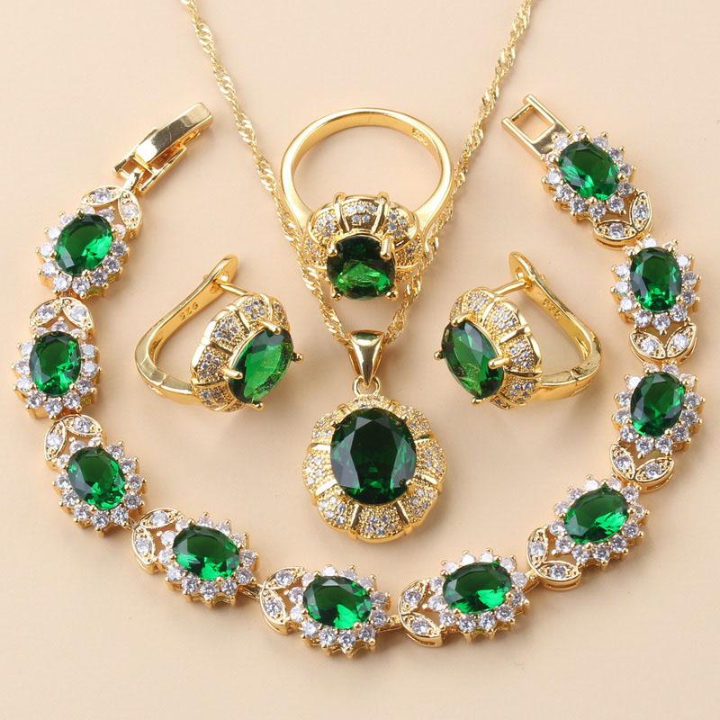 Dubai Luxurious  Gold Plated Zircon Jewelry Sets With  Mark Clip Earrings And Necklace Bridal Costume For Women Gift Box