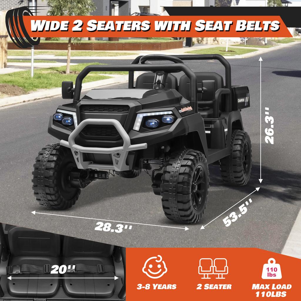 Joyracer 24V Ride On Toys 4WD 2 Seater Ride On Car Truck with Remote Control, Electric Car for Kids W/ Dump Bed/ Shovel,