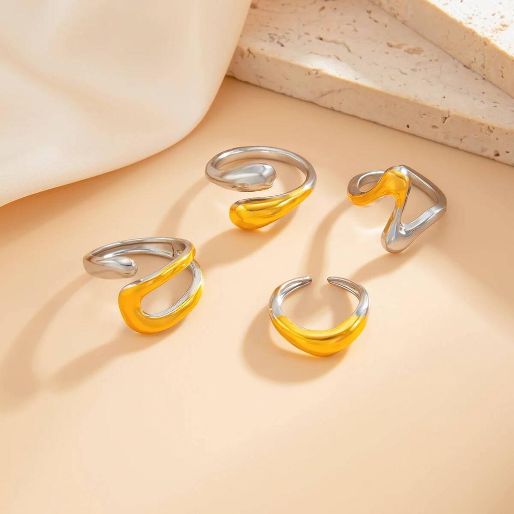 Ingemark 4Pcs/Set Creative Smooth Surface Irregular Open Rings Women New Trend Goth Adjustable Rings Suitable for Daily Jewelry