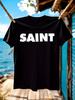 SAINT MICHAEL  & Wo Casual Short Sleeve T-shirt - Breathable Loose Fit Round Neck Tee with Bold White 'SAINT' Print