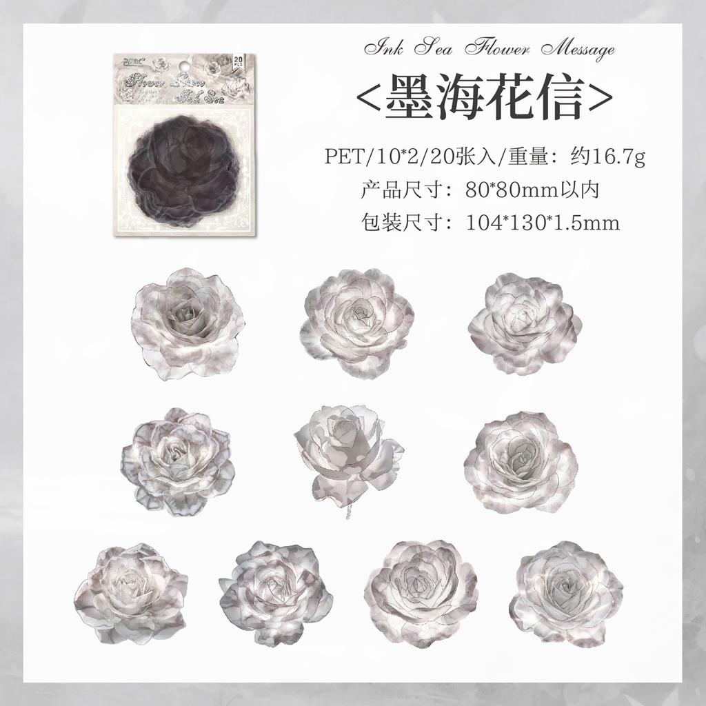 20-Piece Translucent Colored Flower Stickers, Pastel & Vivid Flower Patterns, Self-Adhesive for Journal Decoration