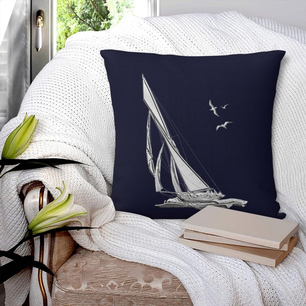 Chrome Style Nautical Sail Boat Applique Square Pillowcase Pillow Cover Cushion Decor Comfort Throw Pillow for Home Bedroom