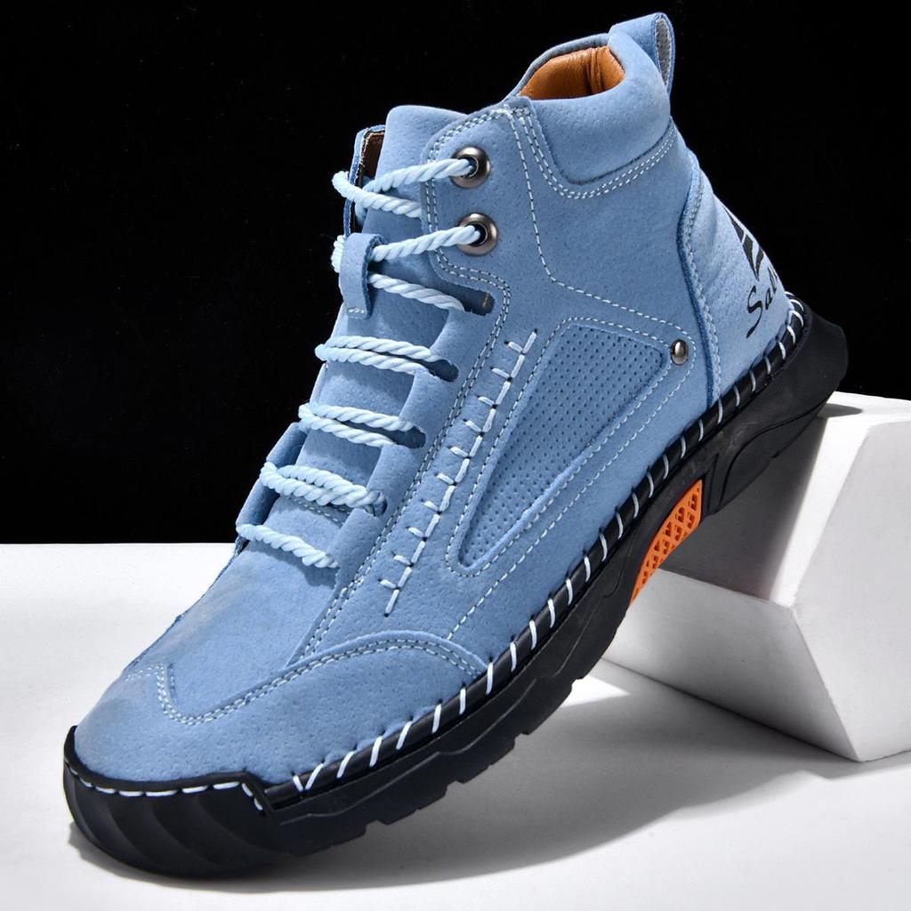 Men's High-Top Martin Boots: Large Size Leather, Handmade Stitching for Autumn/Winter