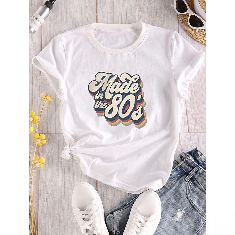 Letter Print T Shirt Harajuku Style Summer & Summer Women'S Graphic T-Shirts Short Sleeve Fashion Casual Sport Basic Clothes