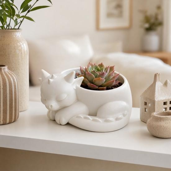 Flowerpot Ornament 3D Printed Sleeping Dragon Shape Matte Large Curved Planter 1 Pc