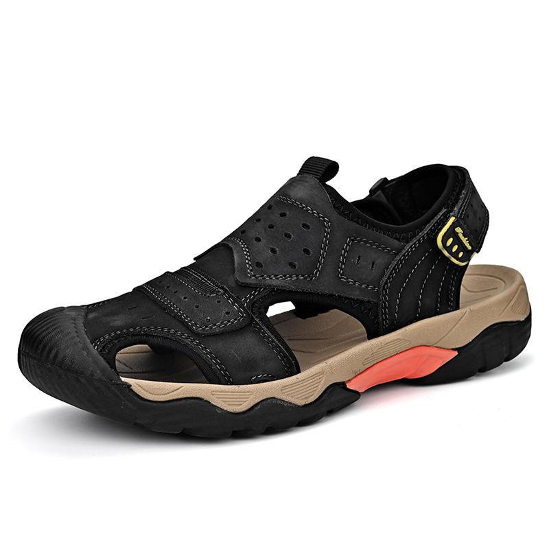 Fashion Genuine Leather Man Summer Shoes Non-Slip Breathable Sandals Classic Hollow Out Men Flats Comfy Male Quick Dry Wading Aqua Shoes