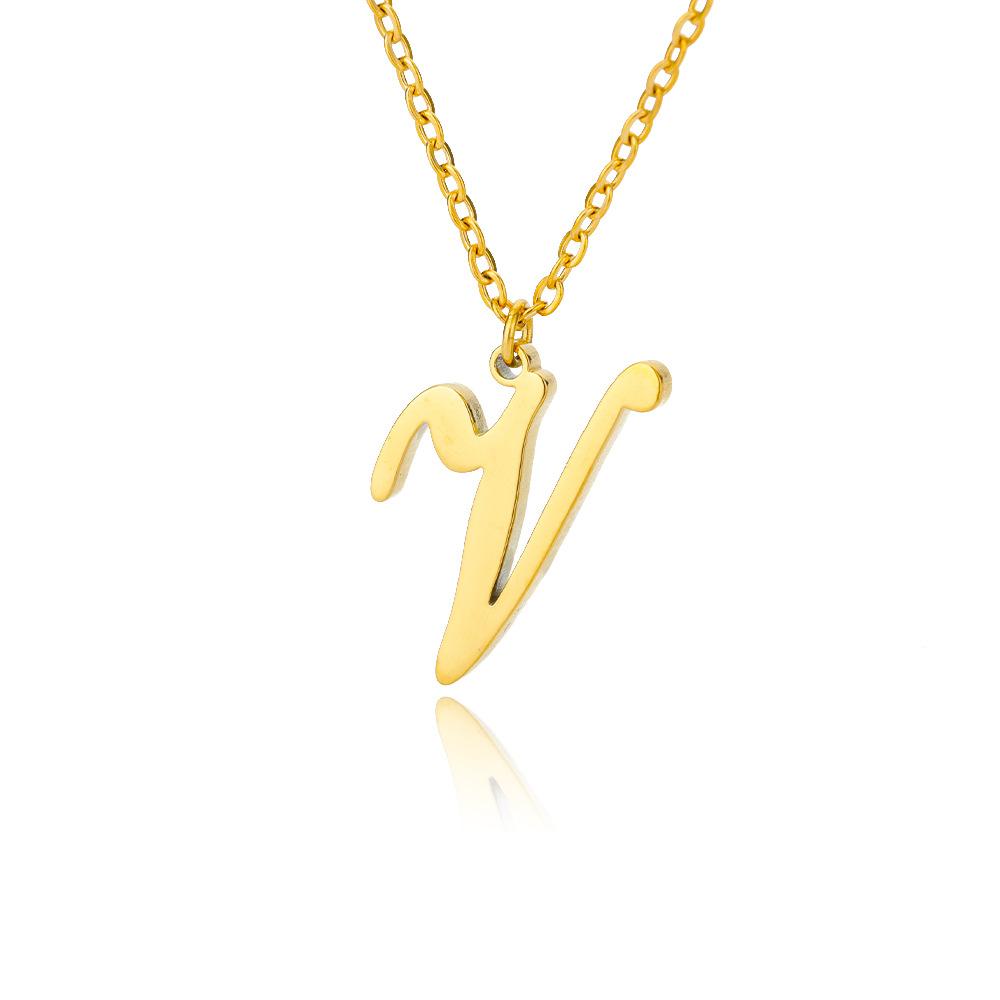 Women Stainless Steel 18K Gold Plated Letter Name Pendant Collarbone Chain
