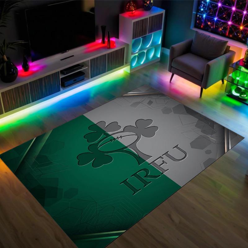 Ireland Rugby Design Crystal Velvet Carpet Cozy Non?Slip Printed Rug For Bedroom Living Room Entrance