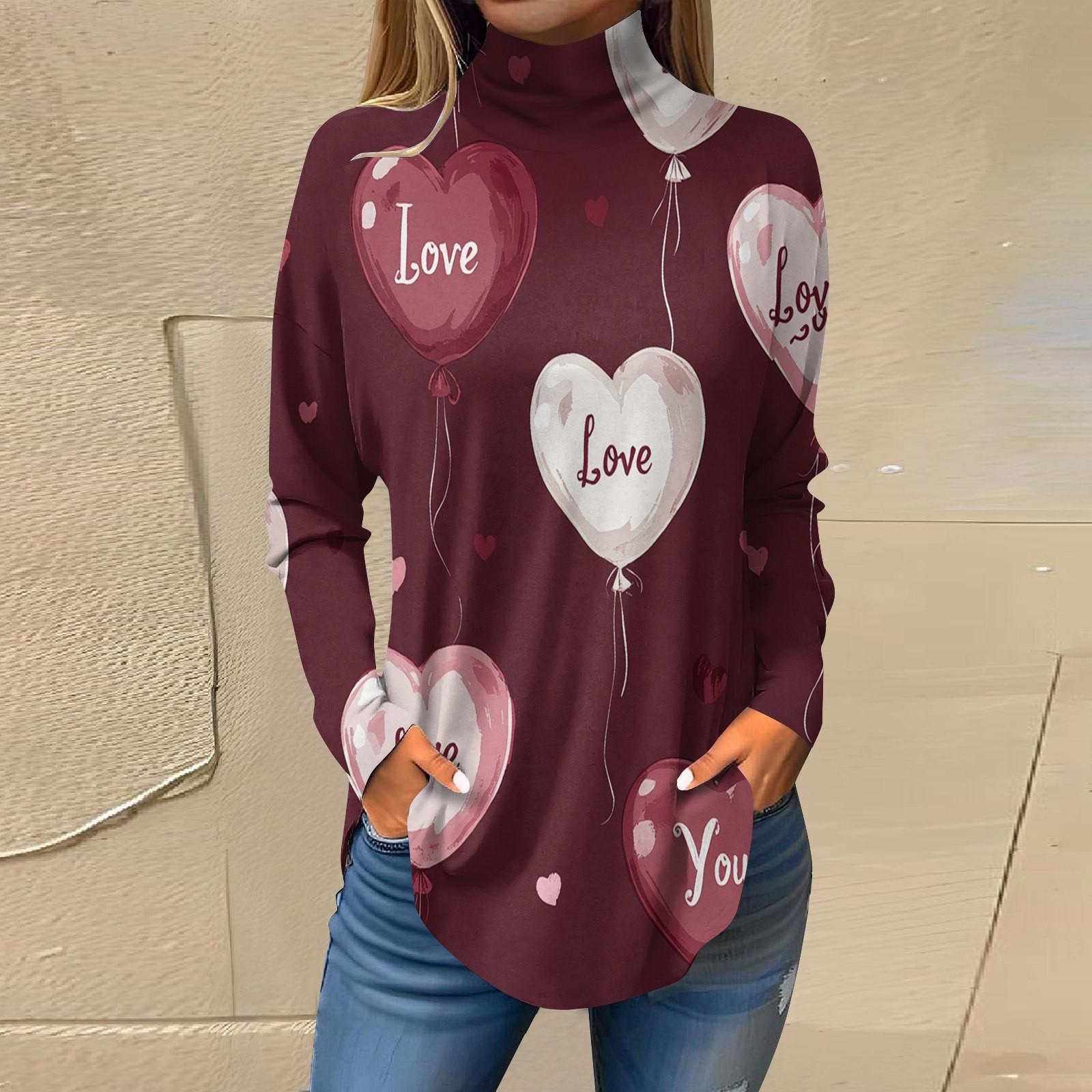 

Футболки для женщин, осенние повседневные рубашки с длинным рукавом, толстовка с принтом, топ с высоким воротом, пуловер XL арбуз красный