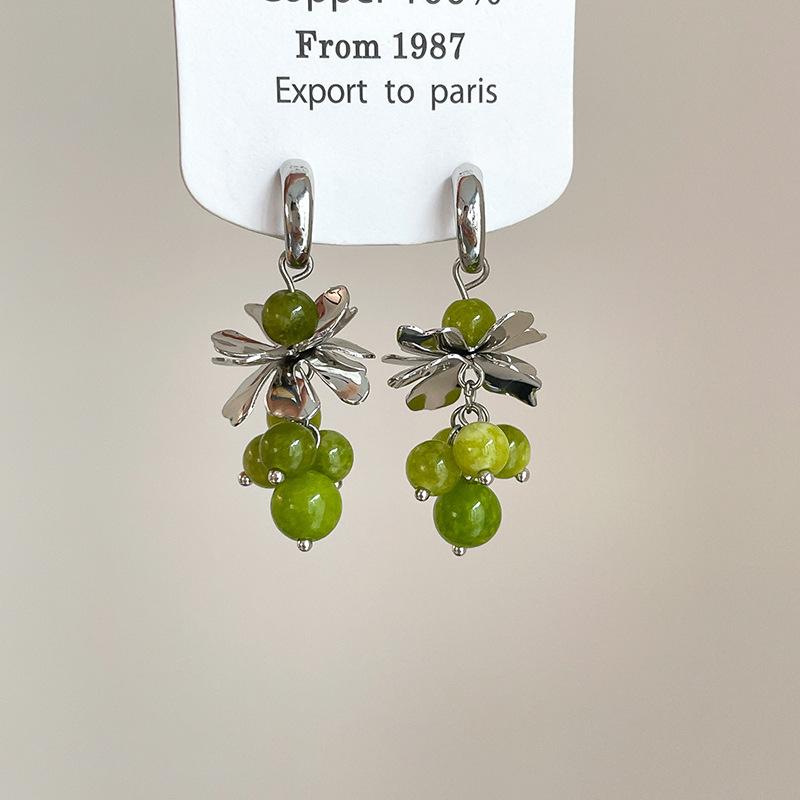 Цветы зеленый стекло виноградная нить серьги-кисточки пусеты женские серьги чувство дизайна
