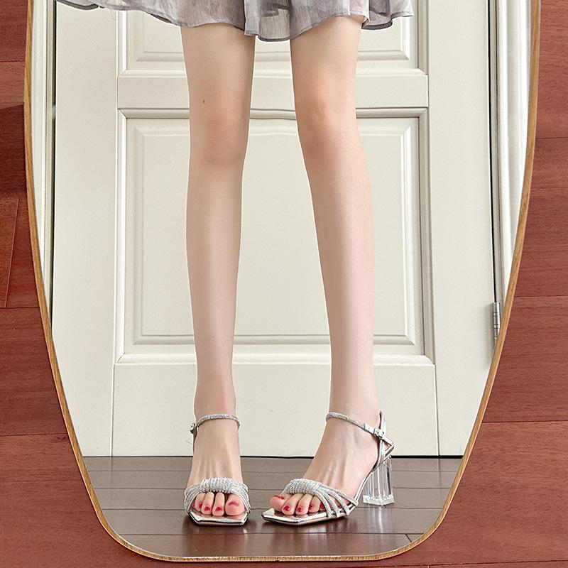 Sandals women's summer new thick-heeled rhinestone buckle fish mouth lady with skirt high-heeled women's shoes