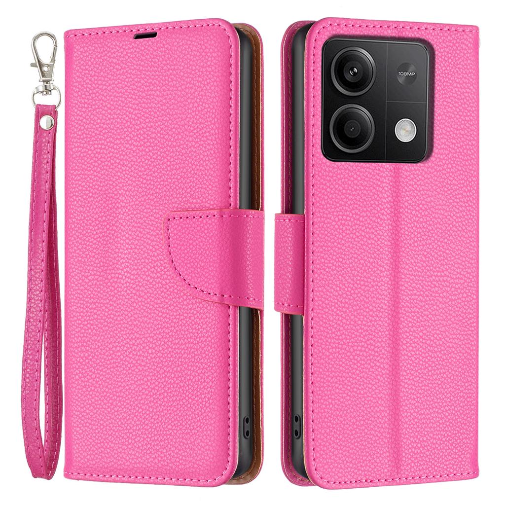 For Xiaomi Redmi Note 13 5G Wallet Case with Wrist Strap Litchi Texture Leather Phone Stand Cover