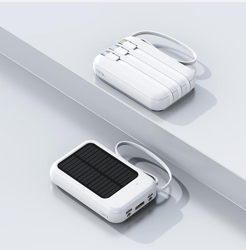 KC Solar Power Bank, 20000mAh, Compact, with 4 Built-in Cables - Ideal Gift for Mobile Charging