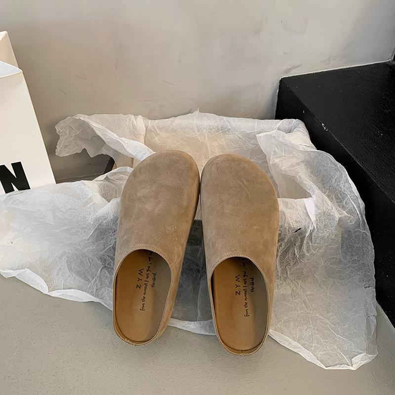 Retro matte leather lazy one-pedal Boken slippers women's 2024 autumn new non-slip casual bag head half slippers