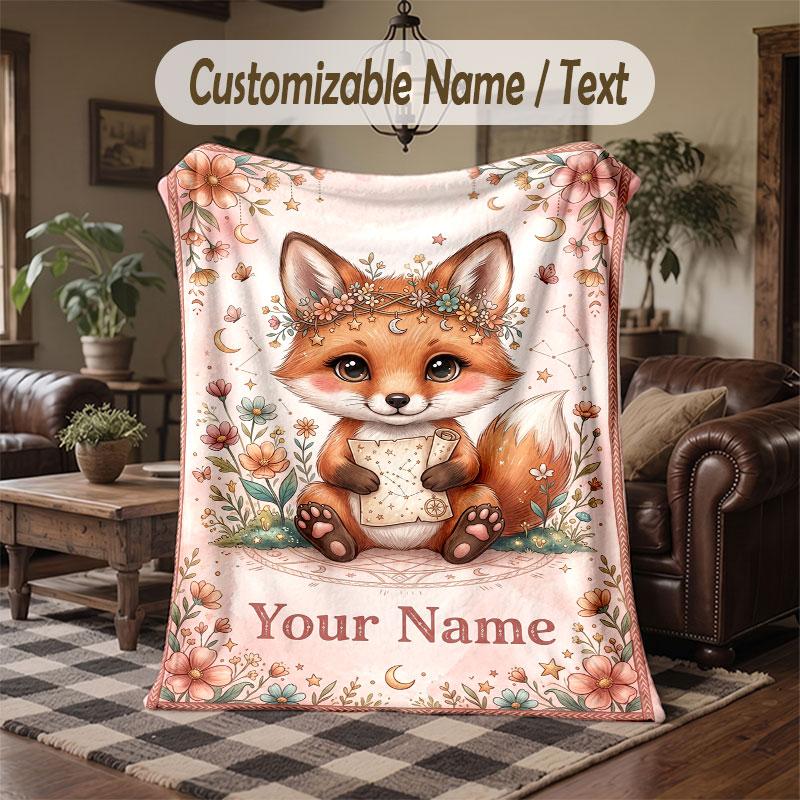 Wolf Fuchs Thema Kuscheldecke Personalisierbarer Name Text Personalisierte Decke Weich Gemütlich für Zuhause Sofa Bett