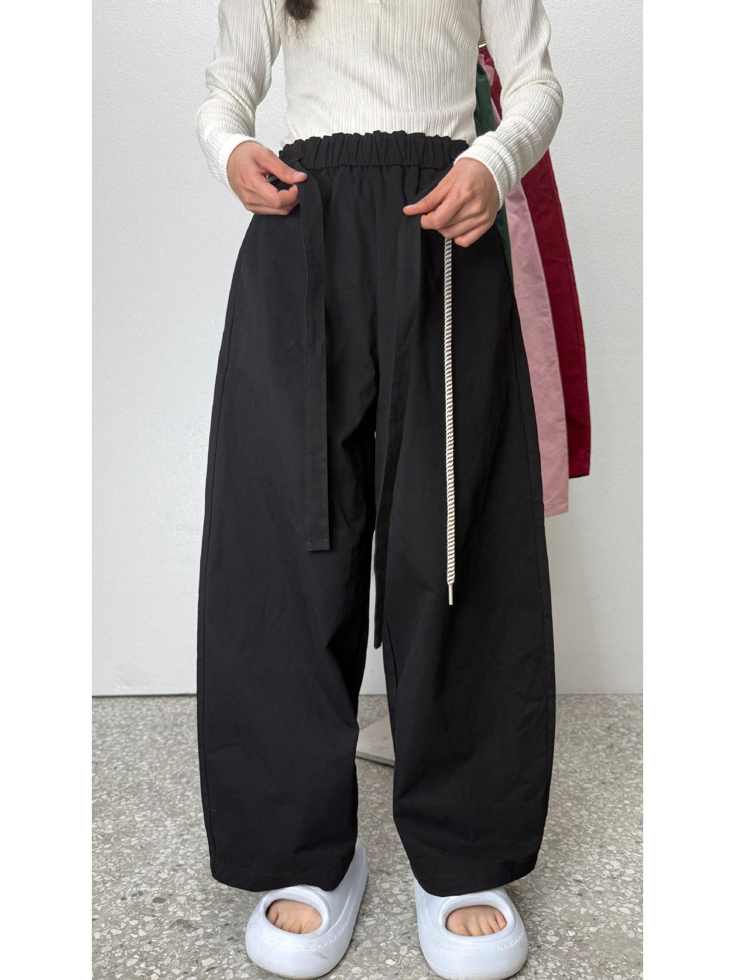 

2026 Korean Style High-Waisted Wide-Leg Lace-Up Casual Pants for Women Small чорний