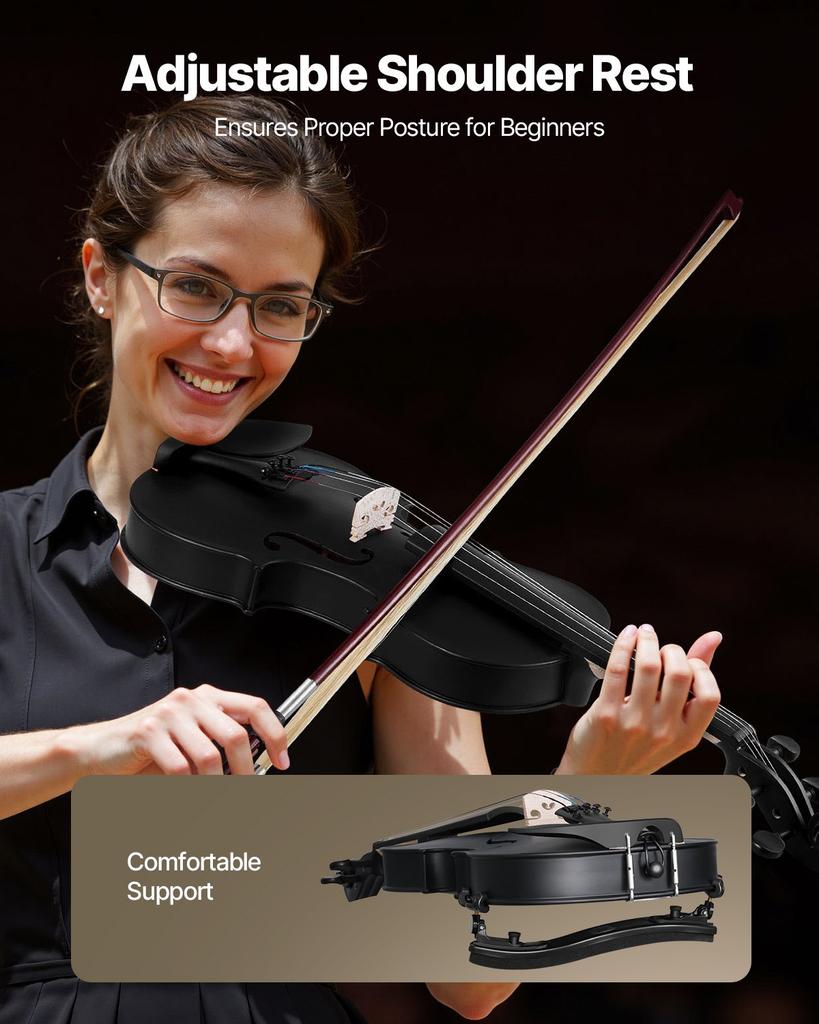 VEVOR Violin 355mm Size 4/4 Fiddle Set Solidwood for Beginner with Case Rosin Black