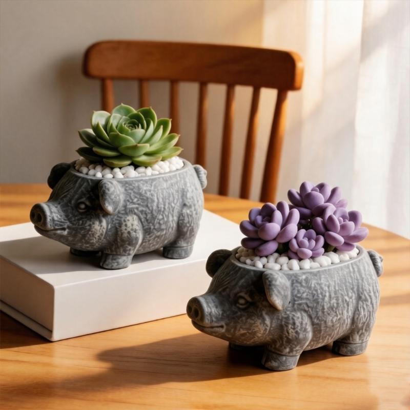 Niedlicher Blumentopf mit Steinmuster und Schwein für Zimmerpflanzen Sukkulenten Tischdekoration Schreibtischgartendekoration Liebhaber von Grünpflanzen